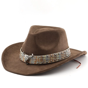 Detailansicht Westernhut mit gewebtem Band und silbernem Bullenschädel-Ornament