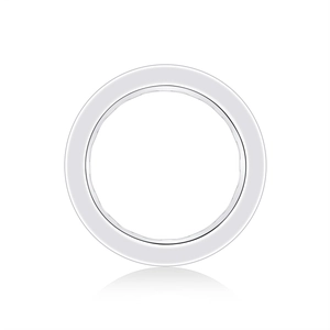 Top view of minimalist polished sterling silver ring with reflective white background
