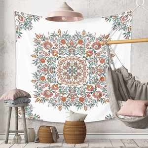 Bohemian mandala tapestry with floral patterns for wall decoration in a cozy room