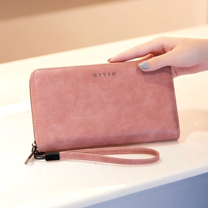 Brown oil wax leather RFID blocking clutch wallet for women with wrist strap and zipper
