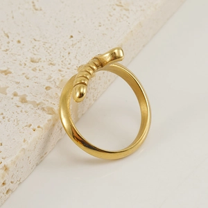 18K gold plated stainless steel sword of justice ring with bamboo ripple texture