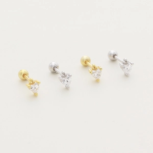 S925 silver heart stud earrings with cubic zirconia and secure screw back closure