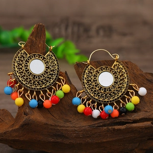 Retro Bohemian Dangle Earrings With Stainless Steel Earring Post Alloy Enamel Flower Bell Tassel Heart Ethnic Style For Women