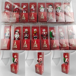 Christmas wine bottle stoppers featuring Santa Claus snowman and reindeer in gift boxes