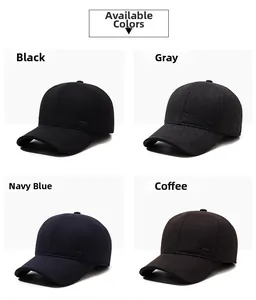 Classic wool baseball caps in black, grey, navy blue, and coffee with ear protection
