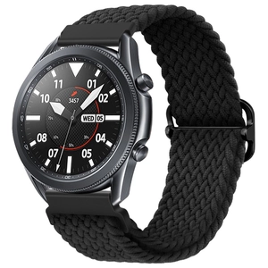Detail view of adjustable nylon braided watch strap with metal case for Galaxy Watch