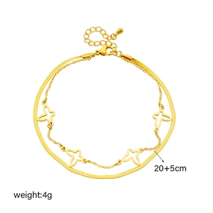 Gold layered butterfly anklet with snake chain and hollow charms for women
