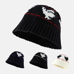 Knit Bucket Hat Crochet Jacquard Animal Pattern Warm Acrylic Winter Autumn Foldable Fisherman Cap Unisex Novelty Retro Style