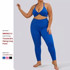 Ensemble de Yoga Grande Taille pour Femmes Soutien-gorge Halter Twist Leggings Taille Haute Effetto Nu Tenue de Sport Fitness Top Et Bottom