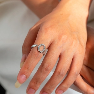 On-finger view of 304 stainless steel open ring with O-ring design in silver