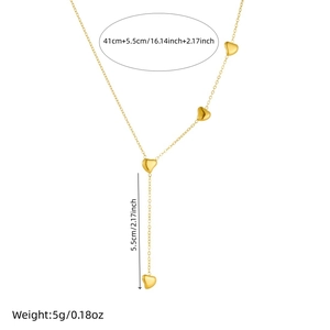 Gold-plated stainless steel Y-necklace with heart pendant showing length and weight details