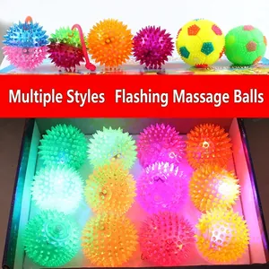 Flashing Spiky Ball Toy Colorful LED Glowing Squeaky Elastic Massage Sensory Ball For Kids