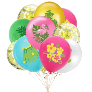 Tropical Hawaii party balloon set with pineapple flamingo cactus and monstera leaf prints