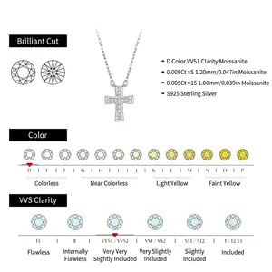 S925 sterling silver cross necklace with D color VVS1 moissanite diamonds on white background