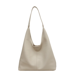 Large capacity cream white tote bag with lychee texture pattern and soft shoulder strap