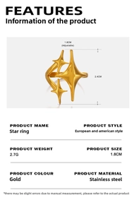 Detailed specs of adjustable gold star ring made of durable stainless steel