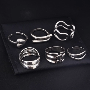 Vintage Silver Color Copper Open Rings For Women Heart Shaped Wave Multi Layer Punk Minimalist Adjustable Finger Jewelry