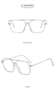 Detailed views of transparent C6 aviator glasses frames with double bridge design