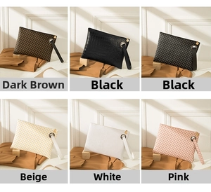 Detailed grid view showing various crocodile textures and checkered patterns on handbags