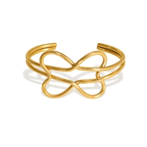 Minimalist 18k gold plated stainless steel twisted infinity knot open cuff bracelet