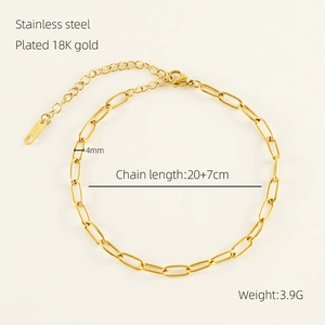 Detail of 4mm gold paperclip chain anklet with lobster clasp and extension link