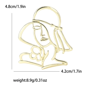 Minimalist gold alloy hollow woman silhouette brooch pin with size and weight specs