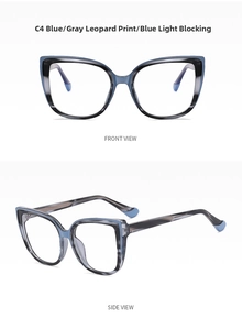 Detalles de gafas vintage con estampado de leopardo azul y gris con filtro de luz azul