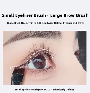 Macro view of ultra-thin 0.06mm blade makeup brush for precise eyeliner and eyebrow shaping