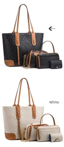 Detailed four-piece set showing black and white tote bags with textured faux leather