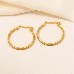 Classic 18K gold plated stainless steel hoop earrings with fine textured engraving