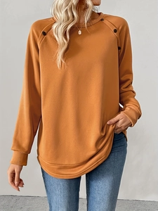 Ginger long sleeve crew neck sweatshirt for women with decorative shoulder buttons