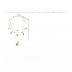 Detailed technical diagram showing dimensions and size of the seashell starfish layered necklace