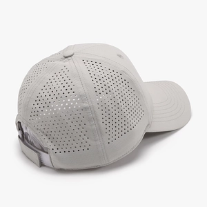 Light grey quick-dry baseball cap with laser-cut ventilation holes and adjustable strap