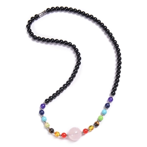 Chakra Beaded Necklace Natural Stone Tiger Eye Obsidian Rose Quartz Yoga Meditation Healing Jewelry For Men Women