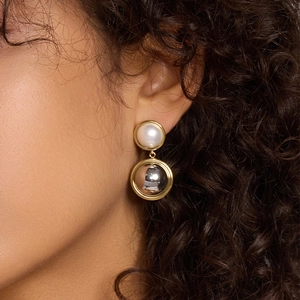 Boucles D'oreilles Pendantes En Acier Inoxydable Avec Künstliche Perles D'imitation Et Boules Métalliques Vintage