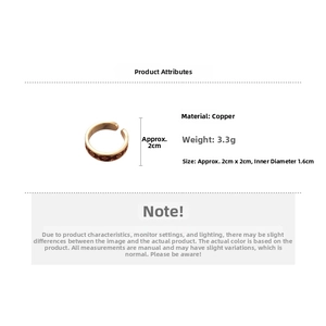 Detailed view of 14k gold plated open ring with vintage floral patterns and dimensions