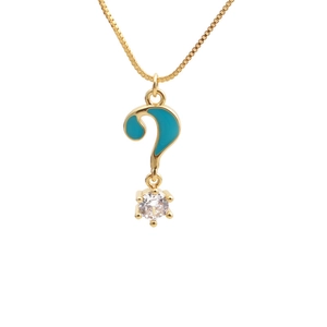 Fashion 18k gold plated necklace featuring a blue enamel question mark pendant and zircon