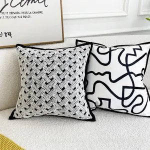Modern Nordic velvet woven throw pillow set with abstract face pattern for sofas