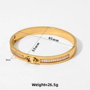 Detail view of gold-plated bangle dimensions 65x55mm with rectangular cubic zirconia