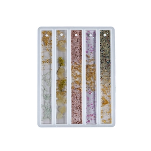 5-cavity rectangular silicone mold for DIY resin bookmarks with gold foil and dried flowers
