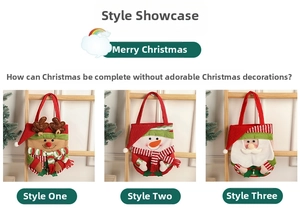 Three-piece Christmas gift bags with 3D reindeer, snowman, and Santa Claus designs
