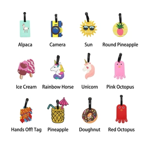 Set of 12 creative PVC luggage tags featuring cartoon pineapple and rainbow patterns