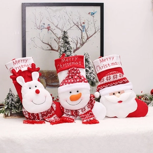 Large Christmas Stocking 3D Santa Snowman Reindeer Knitted Plush Hanging Decoration Xmas Fireplace Ornament Holiday Gift