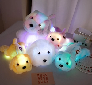 Luminous plush puppy toys with soft colorful LED lighting and embroidered details