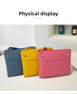 Litchi pattern PU leather mini coin purses in blue, yellow, and pink with gold zippers
