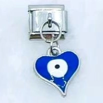 Italian modular charm in stainless steel with blue enamel heart evil eye pendant