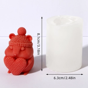 Detailed size view of cartoon hamster heart candle silicone mold 8.1cm height