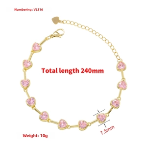Detailed size specifications for heart bracelet with 240mm length and 10g weight