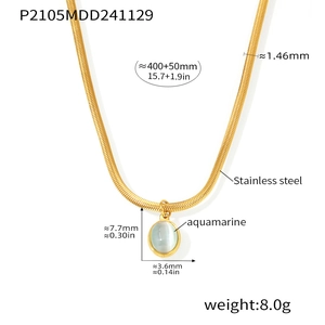 Détails de la chaîne serpent en acier avec pendentif aigue-marine et dimensions