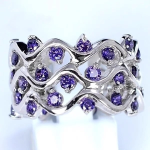 Bague Femme Élégante Vague Tissée Cuivre Creux Zircon Rond Violet Bijoux Mode Cadeau Romantique